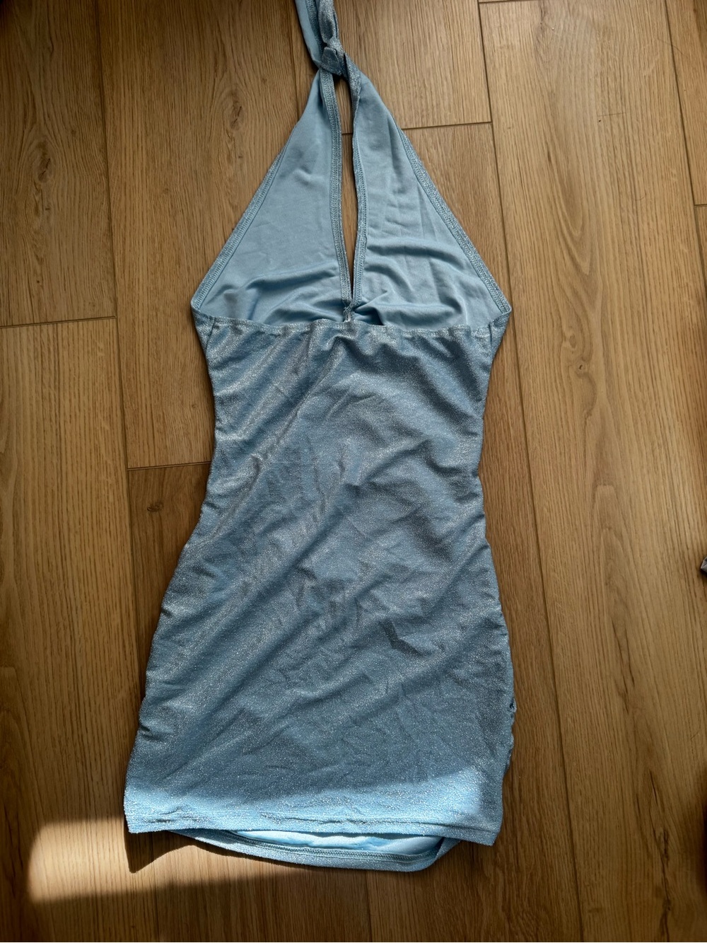 Halter Neck Light Blue Sparkle Mini Dress